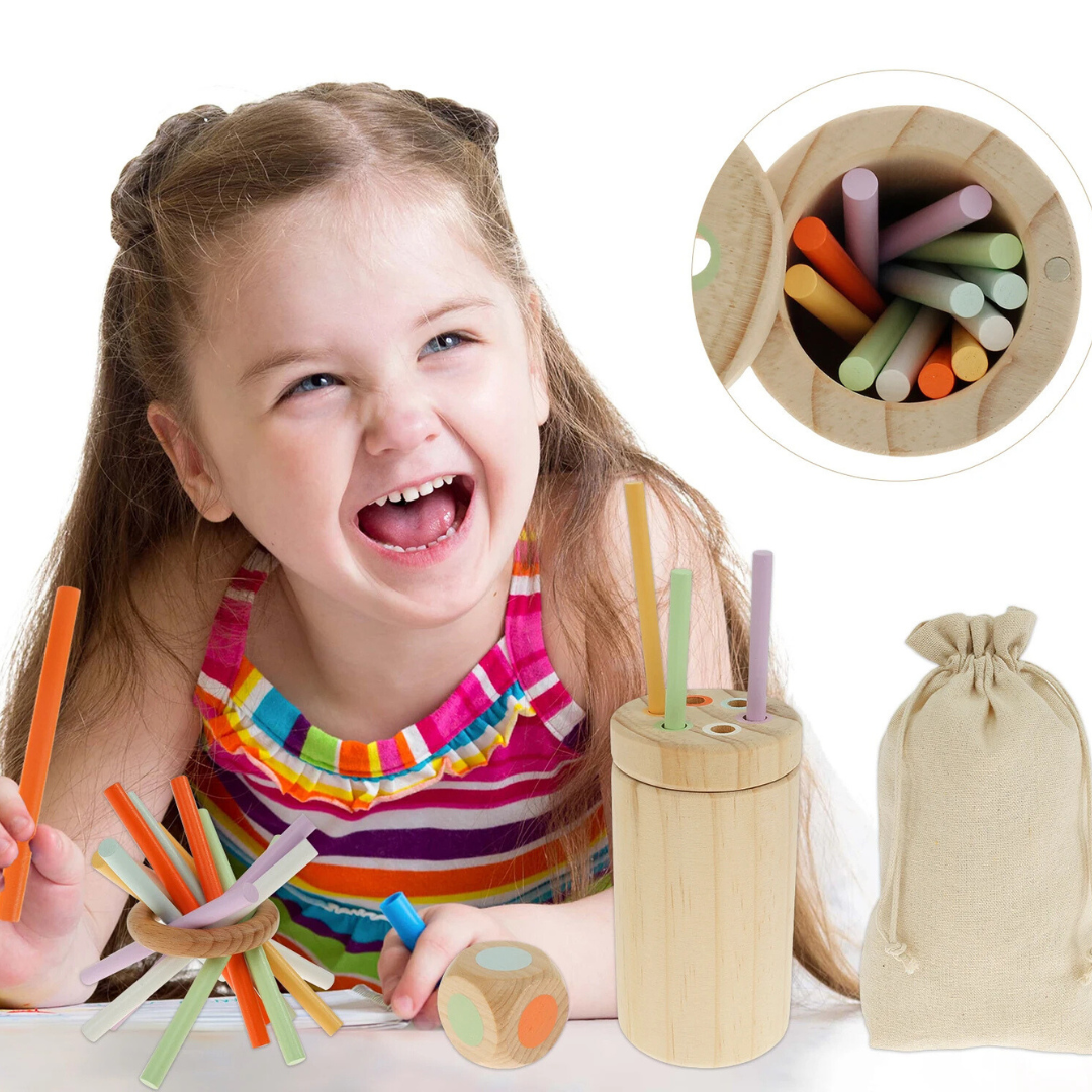 Montessori färgad träpinne spel