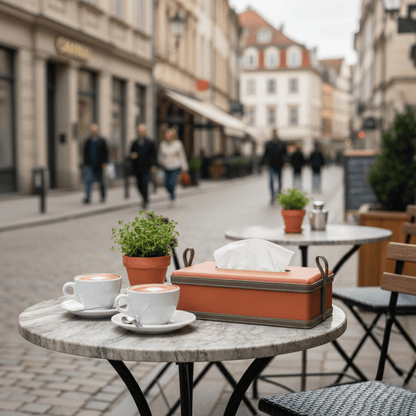 MODERNCASE – handgjord vävnadsbox i konstläder för hemmet och kontoret