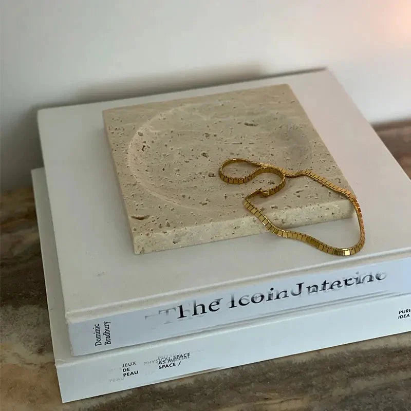 Naturstensdekorerande displayfat - Kvadratisk 20cm Estetisk