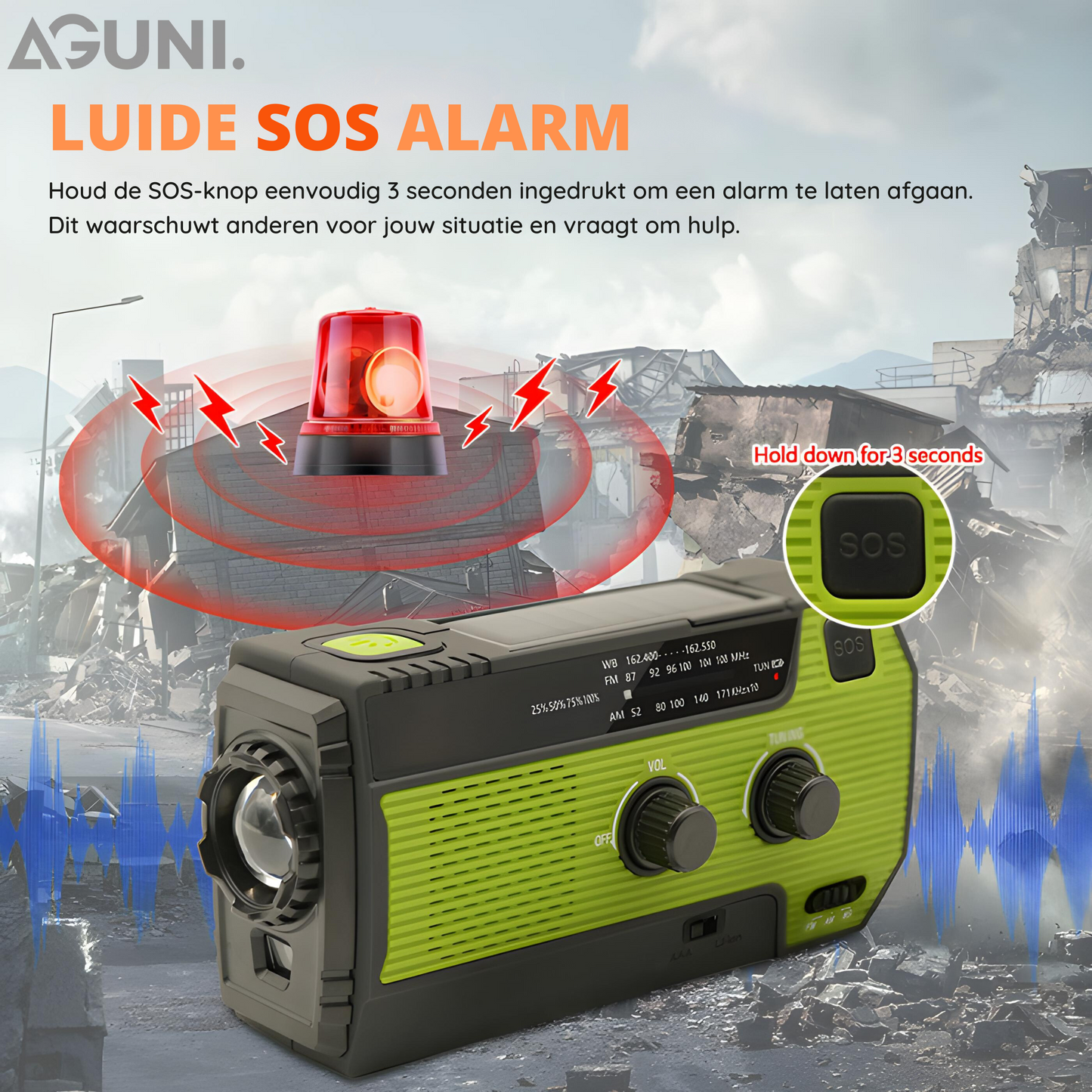 Carvallo AllSafe Multifunktions-Nödradio | 4000 mAh Powerbank | Sol, Veva, USB & Batteri | LED-Ljus & SOS-Alarmering | IPX3