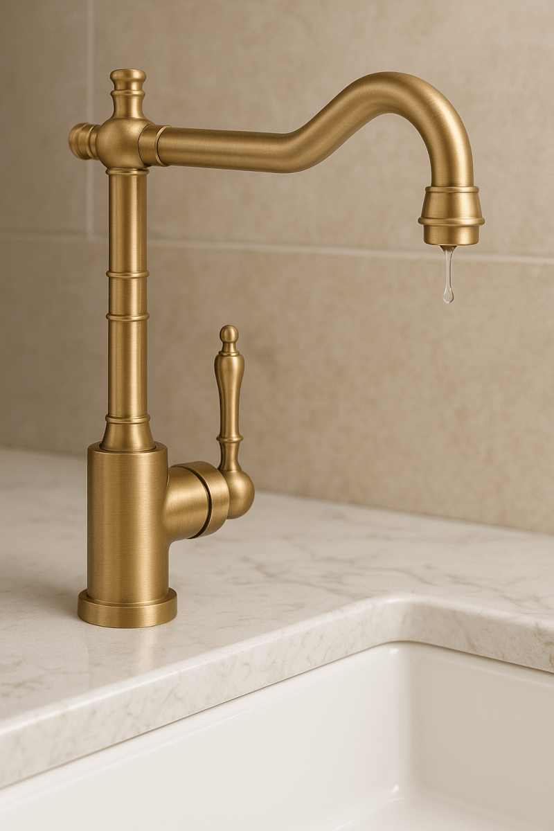 ORNAVIA – Guld köksblandare med svängbar utloppsränna &amp; vintage-design