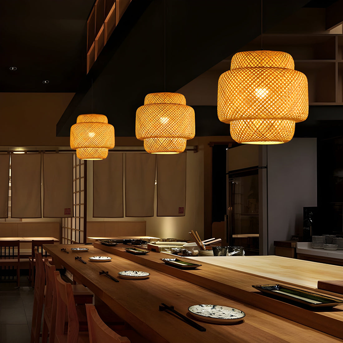 Bamboo Lampa Handstickad Kinesisk Stil Vävmönster