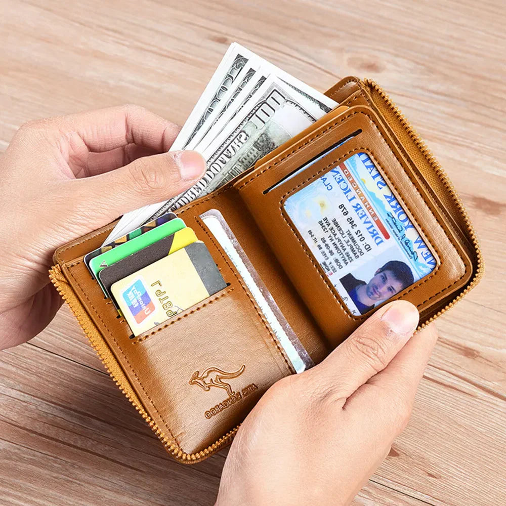 Royaleva Herrers RFID-blocker plånbok med dragkedja Multi kreditkortshållare khaki brun svart