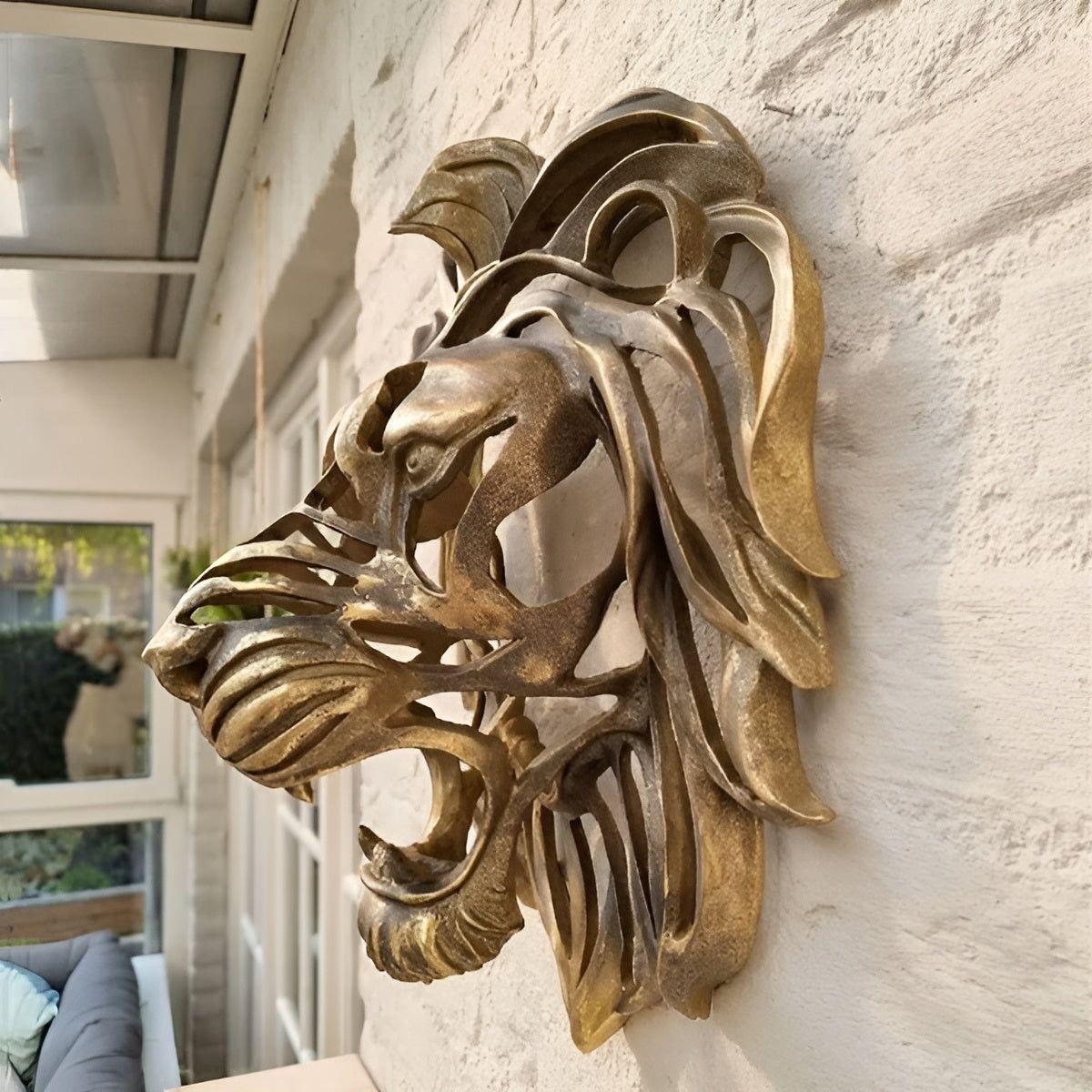Golden Roar - Exquisite Guldpläterad Hartz Lejonhuvud Väggmonterad Skulptur