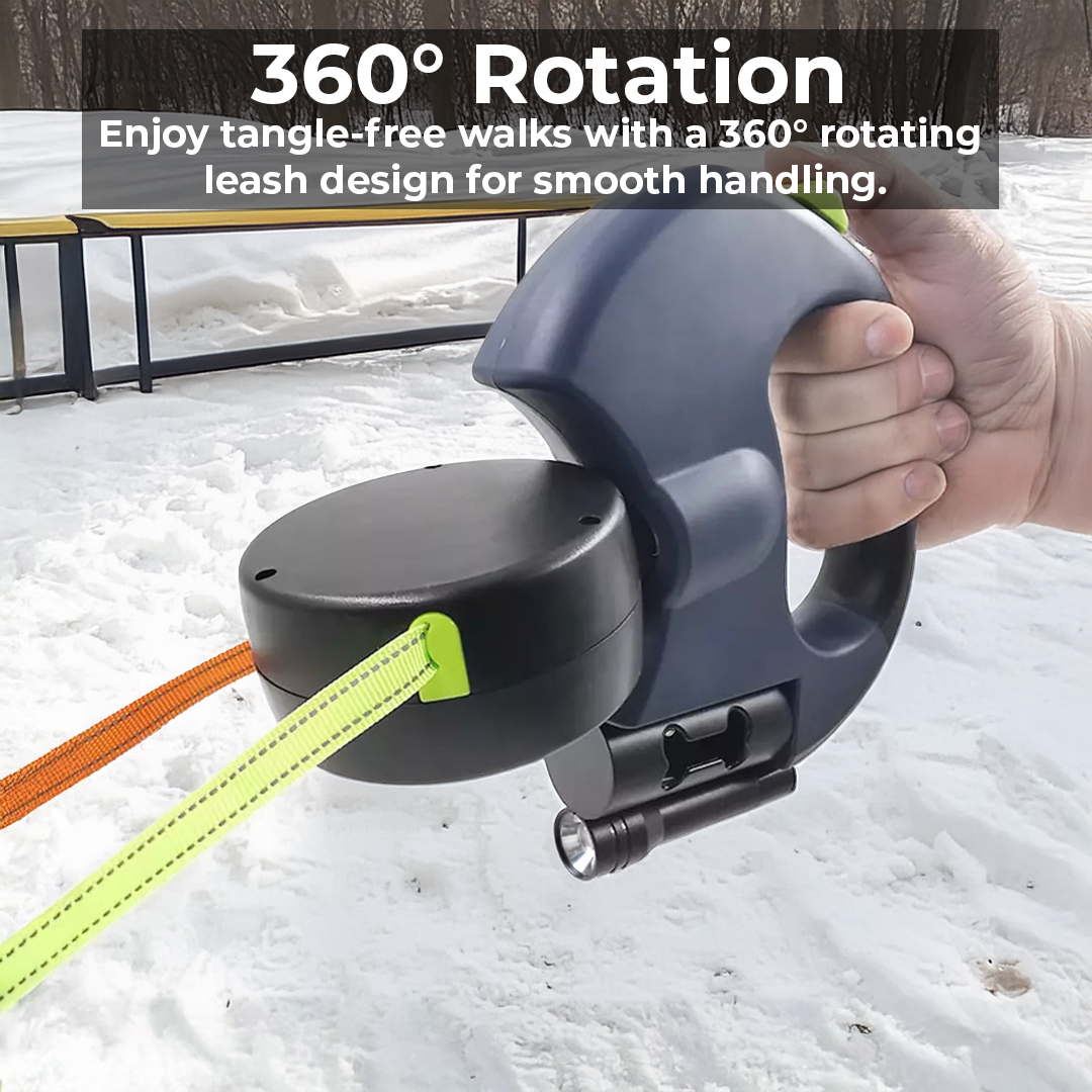 Dubbelt utdragbar hundkoppel med ficklampa och avfallshållare