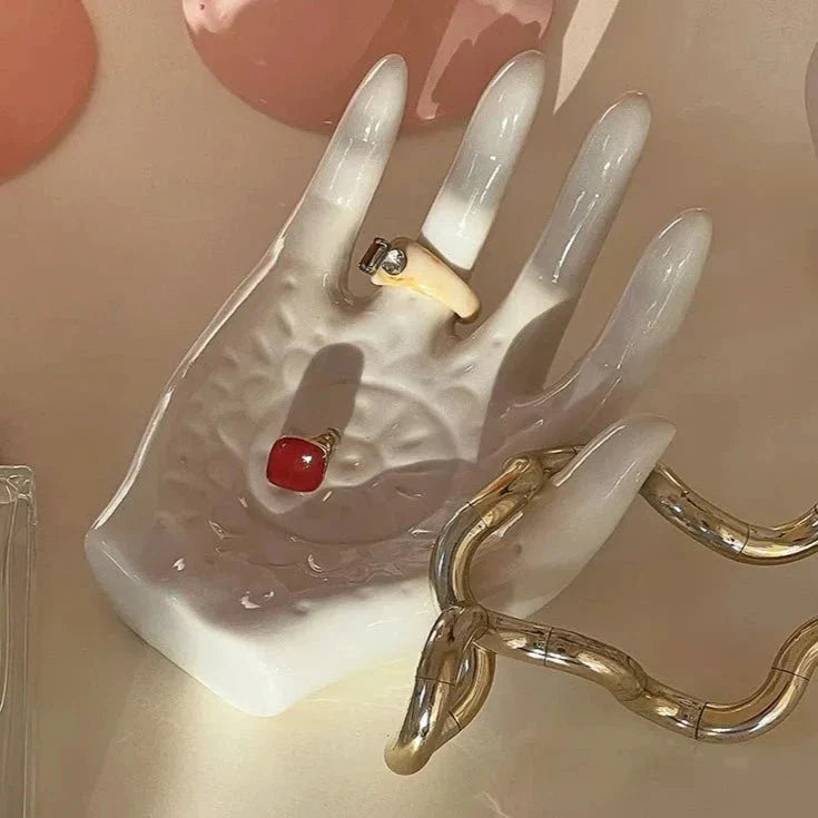 Palm Formad Keramisk Ring Samlarhållare i Koreansk Stil