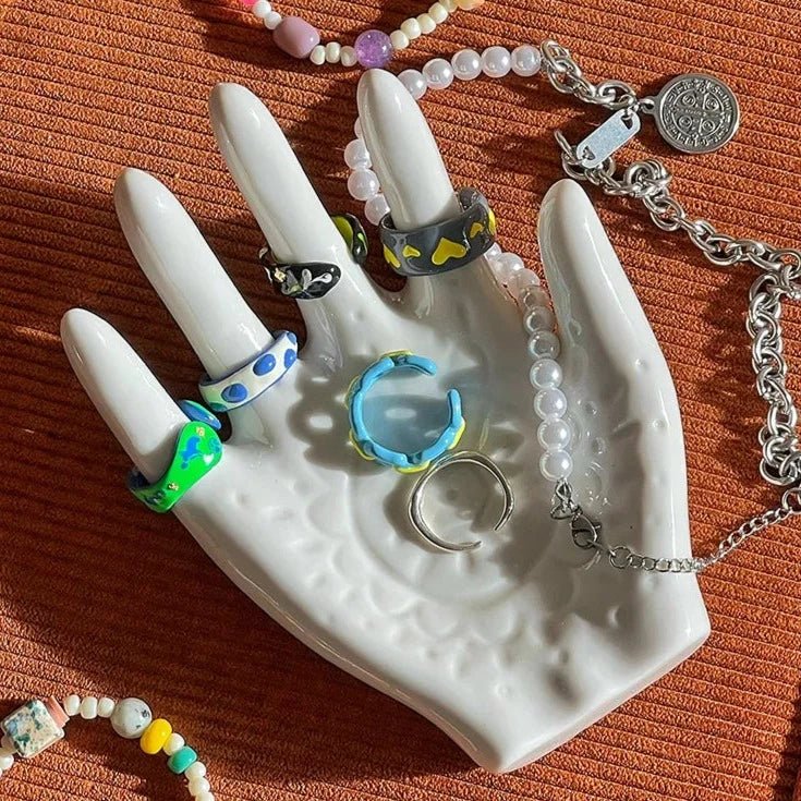 Palm Formad Keramisk Ring Samlarhållare i Koreansk Stil