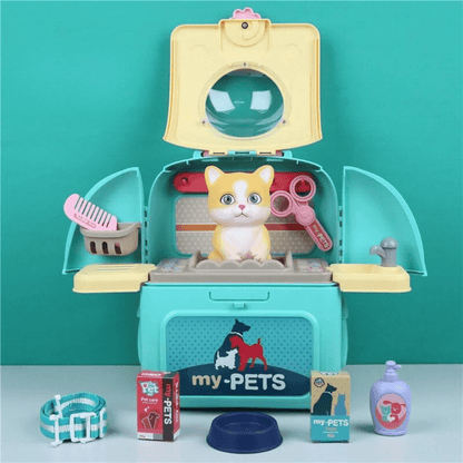 Petcare Playset - Bärbar veterinär rollspelset för barn med ryggsäck och 16 tillbehör