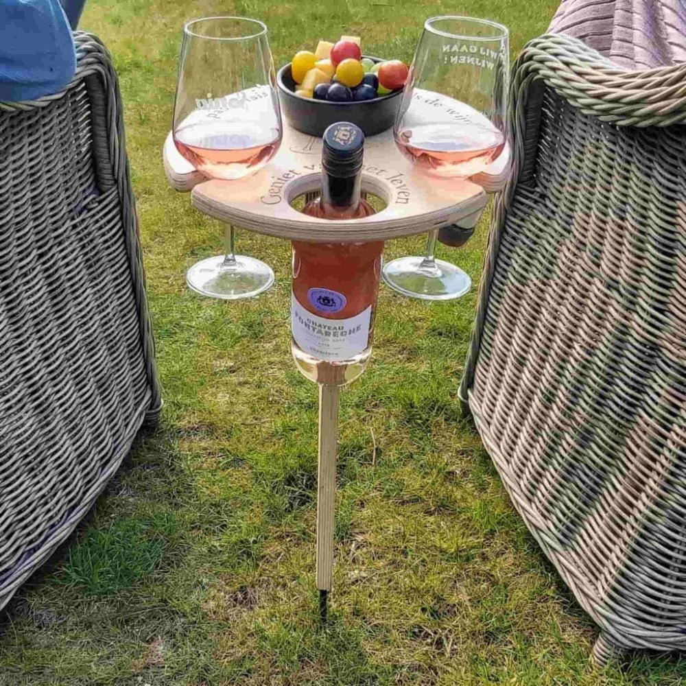 Picky Wine Table - Bärbar utomhusbord med glas- och flaskethållare - perfekt för picknickar