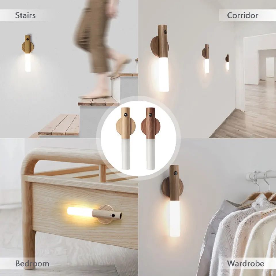 Vägglampa Bärbar LED Trä Trådlös Lampa