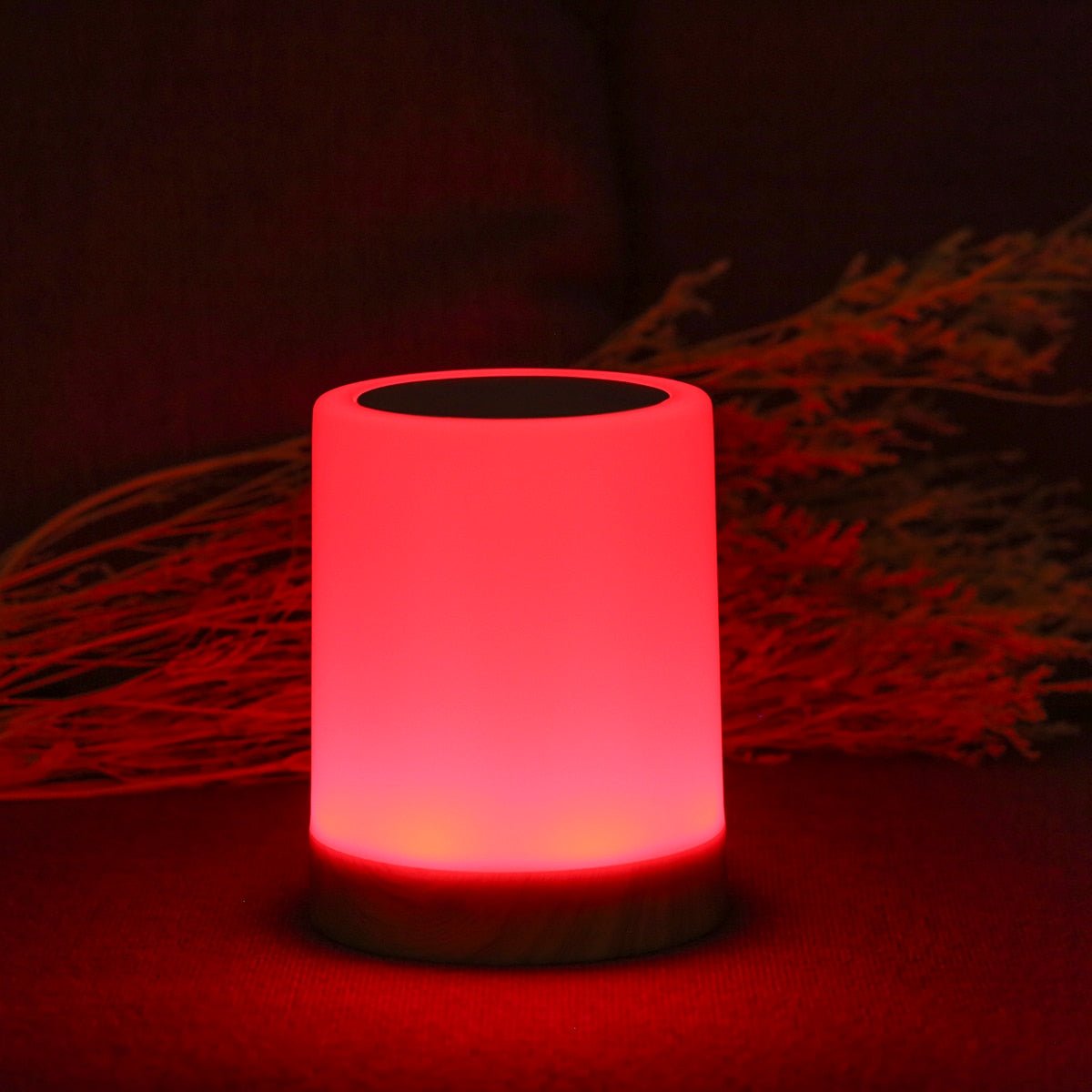 LED Bordslampa med Träbas och Touchkontroll