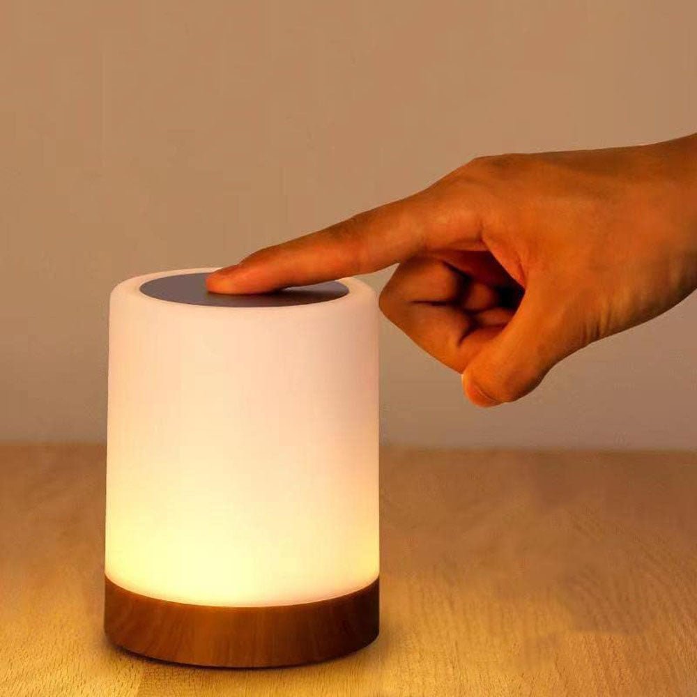 LED Bordslampa med Träbas och Touchkontroll