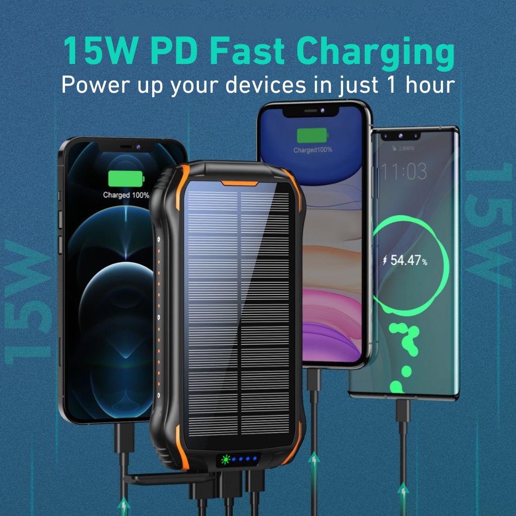 Powerbank Solar Snabbladdning Utomhus Vattentät