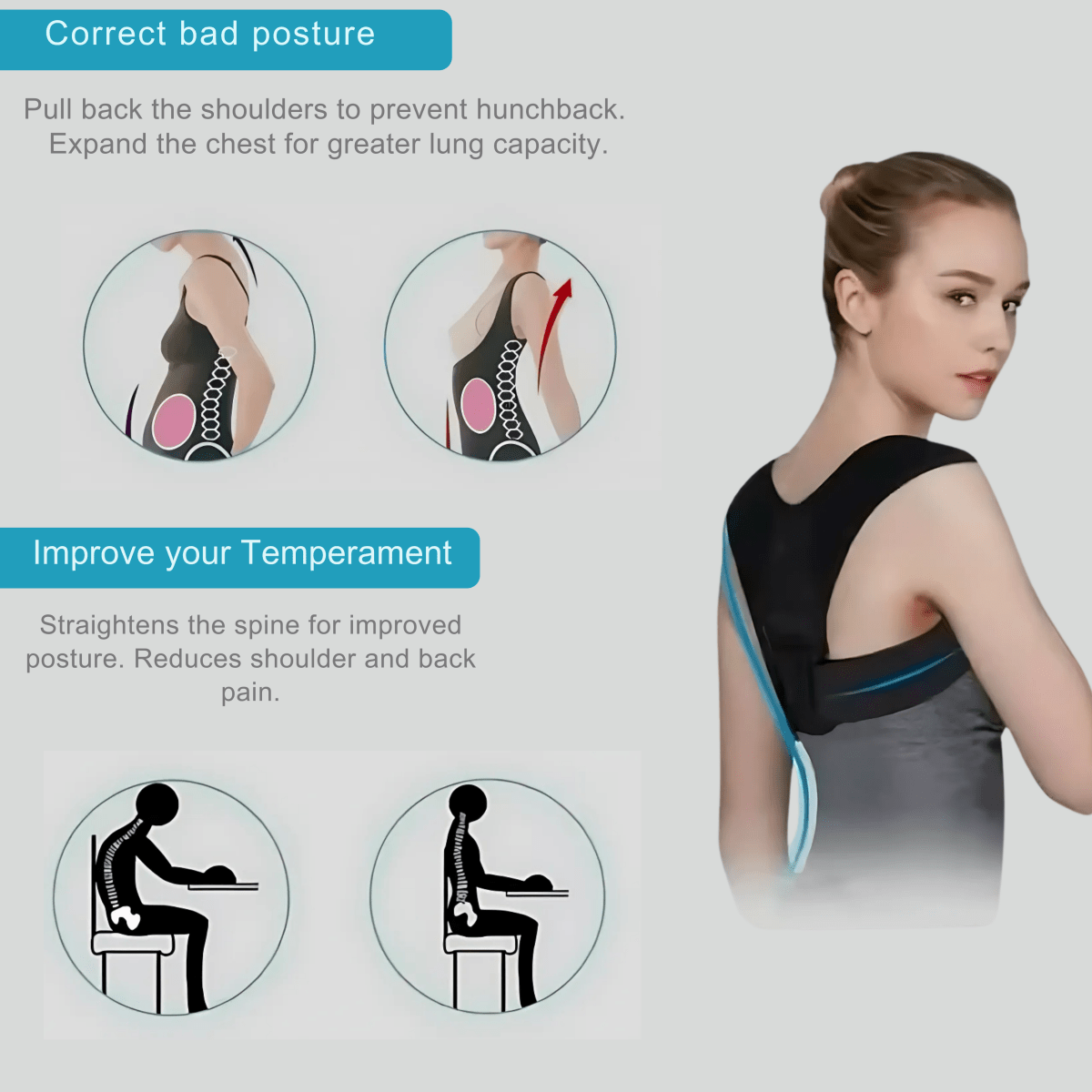 POSTUREFIT – Justerbar hållningskorrigerare för bättre anpassning och komfort