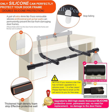 PowerGrip Pull-up Bar - Heavy Duty Door Pull-up Bar - 200 kg Kapacitet - Multi-Grepp för Full Överkropp Träning