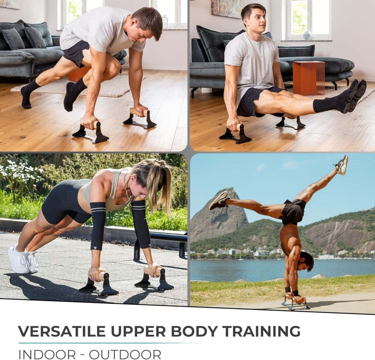 PowerGrip Push Parallettes i trä - Ergonomiska handstångar med halkfri yta för styrketräning