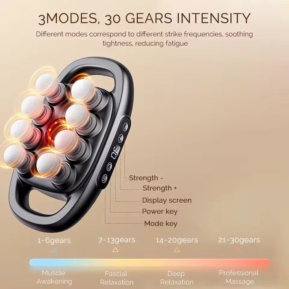 PowerRelief 8 – Fasciamassageapparat med 8 munstycken, 3 lägen &amp; 30 intensitetsnivåer