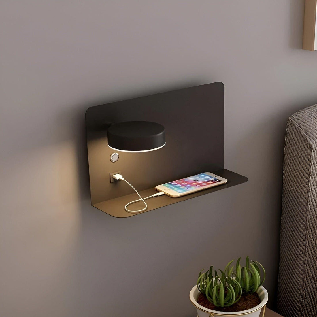 LED-vägglampa med USB-laddfunktion – Mjukt, Varmt Ljus med På-/Av-knapp