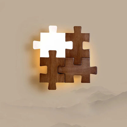 PuzzleGlow - Trä Pussel Vägglampa LED – Kreativ Barnrum- och Vardagsrumsbelysning