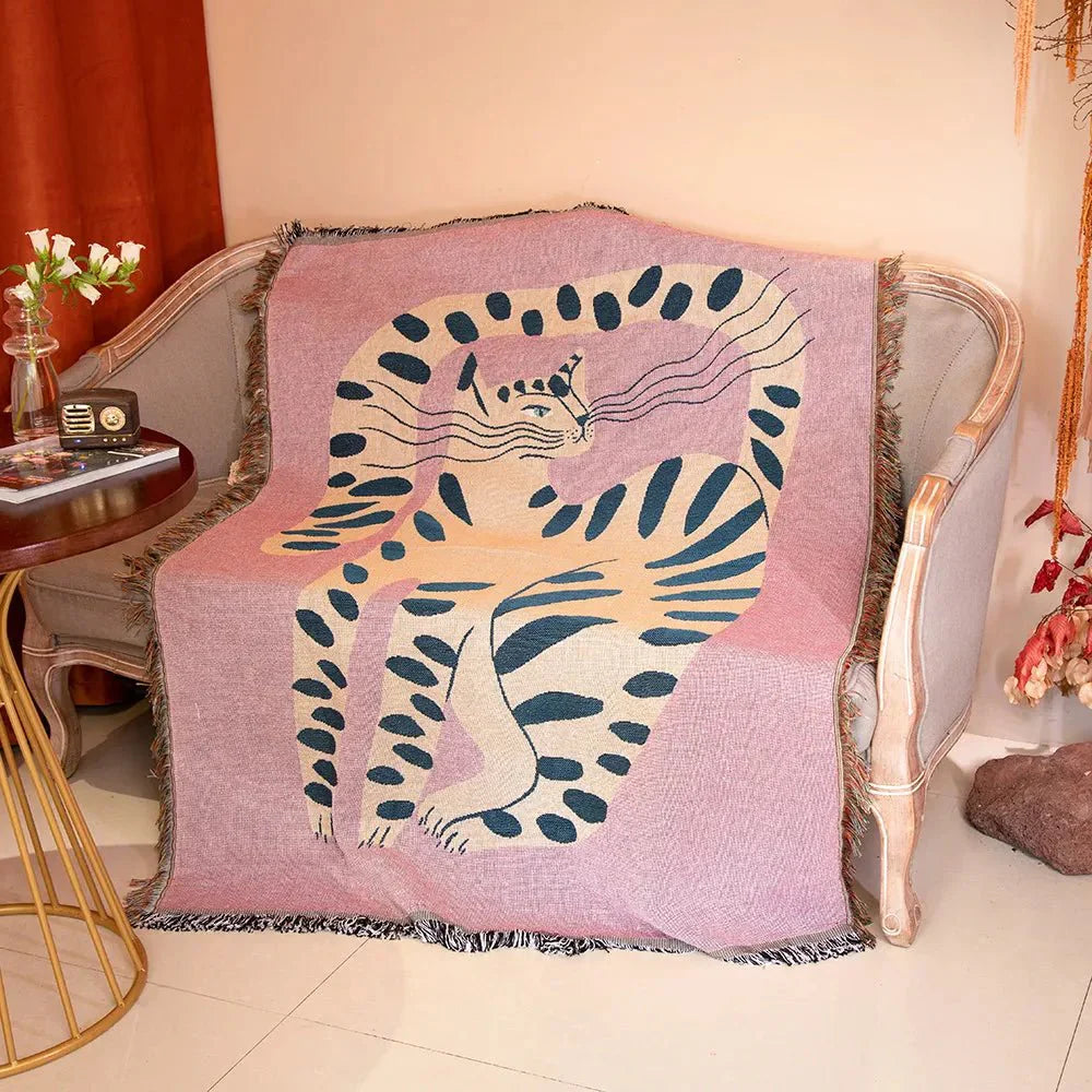 Knepig Rosa Katt Design Sofftäcke för Heminredning