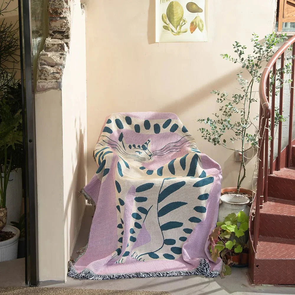 Knepig Rosa Katt Design Sofftäcke för Heminredning