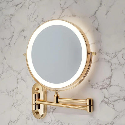 LED Väggspegel med Guld Finish och Förstoringsglas