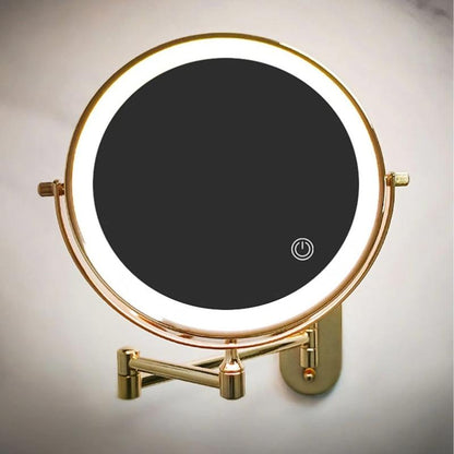 LED Väggspegel med Guld Finish och Förstoringsglas
