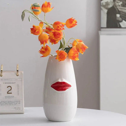 Vacker Röd Läppar Porslinsvas Modern Keramisk Blomkruka