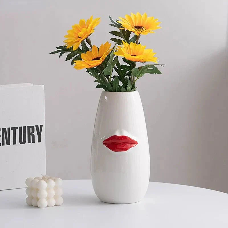Vacker Röd Läppar Porslinsvas Modern Keramisk Blomkruka