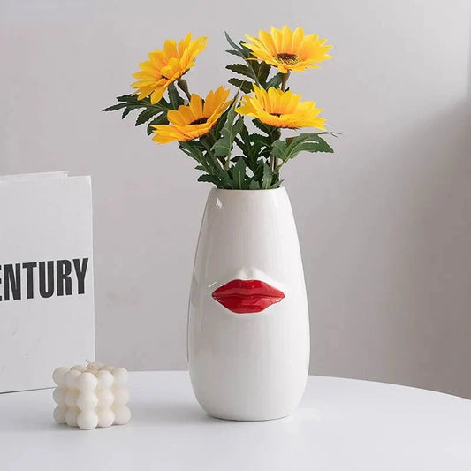 Vacker Röd Läppar Porslinsvas Modern Keramisk Blomkruka