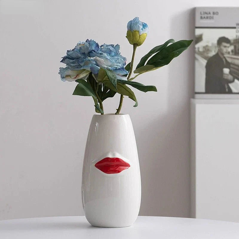 Vacker Röd Läppar Porslinsvas Modern Keramisk Blomkruka