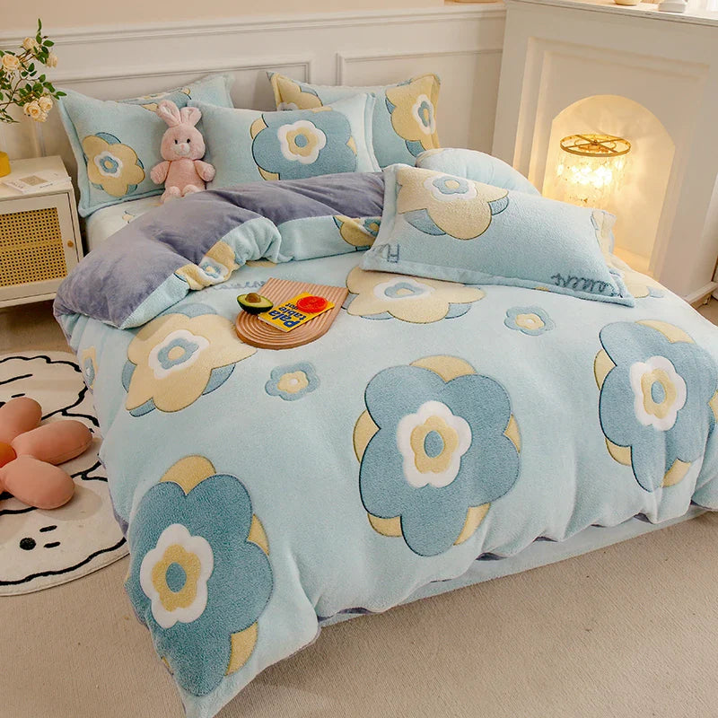 Tjock Fleece Varm Flanell Vinter Duvet Set