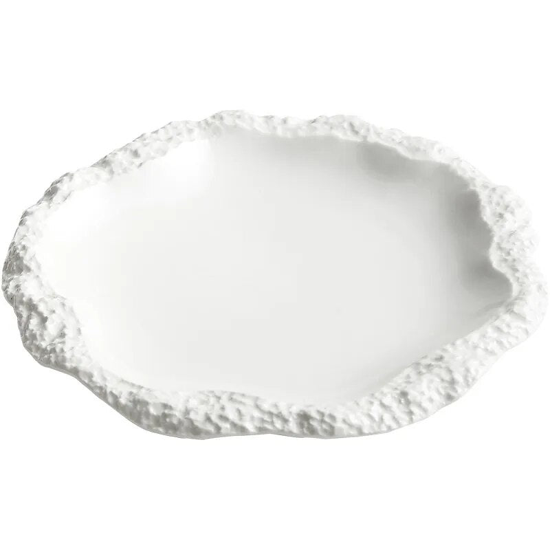 Rock Pattern Edged Ceramic Serving Plate for Stylish Dining
