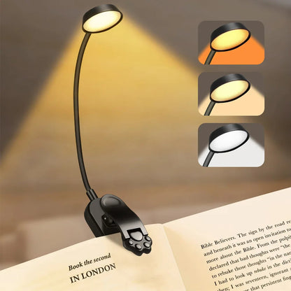Uppladdningsbar LED klämboklampa med 3 färger och flexibel gåsnek
