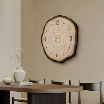 Träskiva Väggklocka | LED Ljus | Fjärrkontroll | Naturlig Rund Design | Varm Ljus