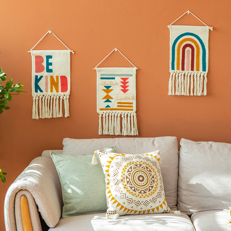 Tufted Wall Art – Geometrisk Regnbågsbroderi Väggtape