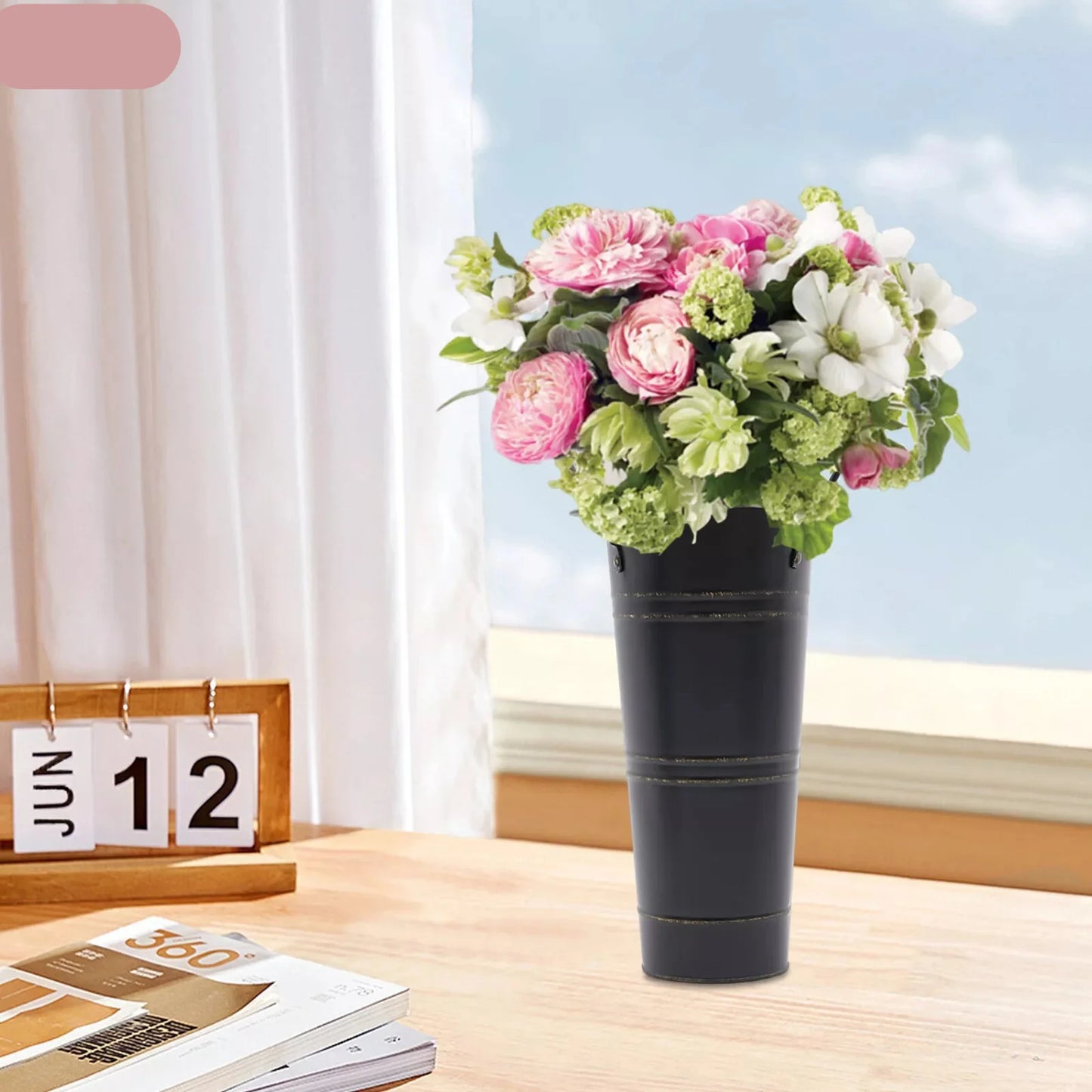 Retro Eisen-Blomkruka med handtag – Dekorativ metallblomkruka för hemmet