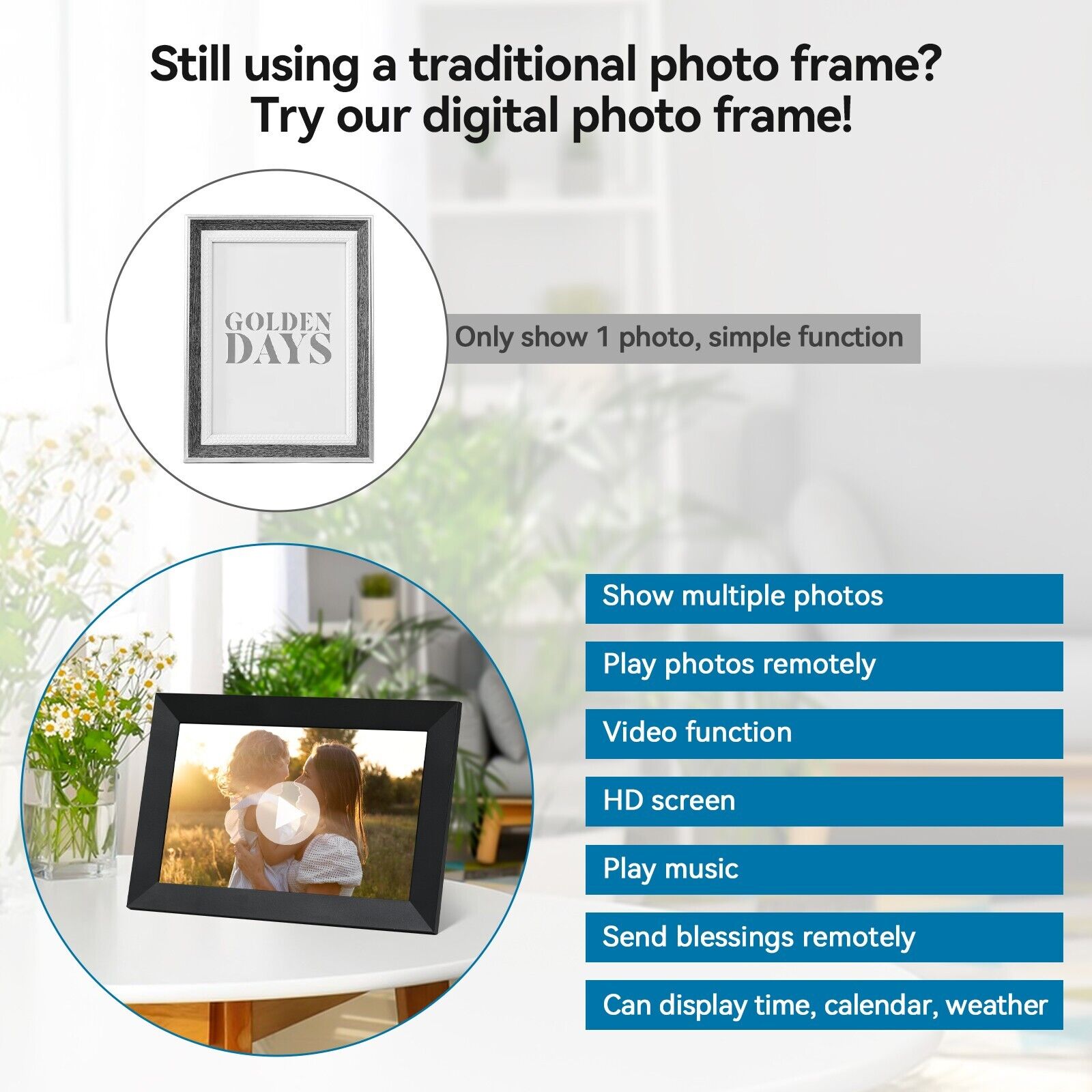 10,1 tum WiFi Digital Fotoram med 1080P HD Pekskärm