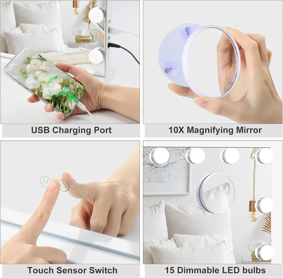 LED Hollywood Makeup Spegel med Dimmbar LED-lampa