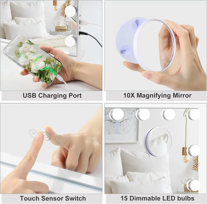 LED Hollywood Makeup Spegel med Dimmbar LED-lampa