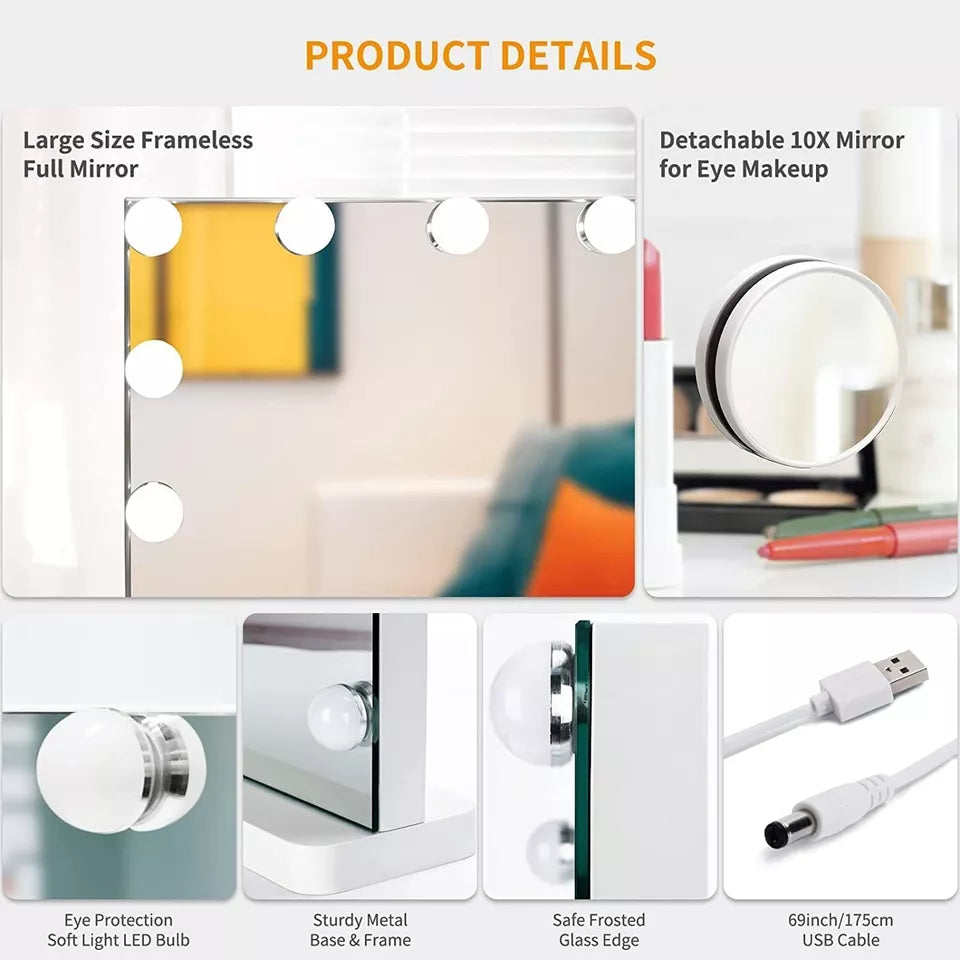 LED Hollywood Makeup Spegel med Dimmbar LED-lampa