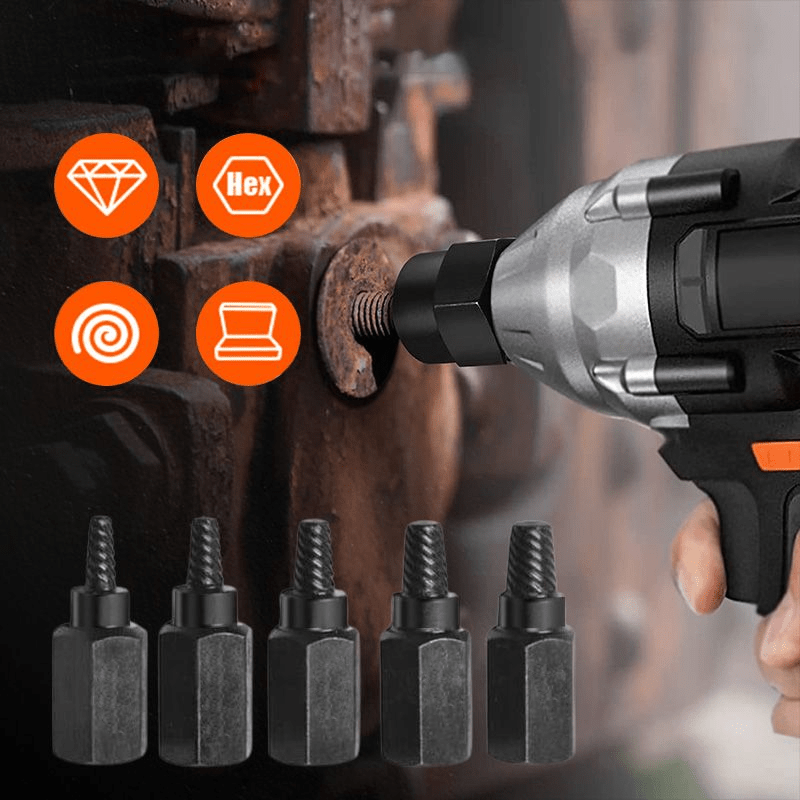 Skruv- och bultutdragarsats - 5-delars kit av högkolhaltigt stål för enkel borttagning