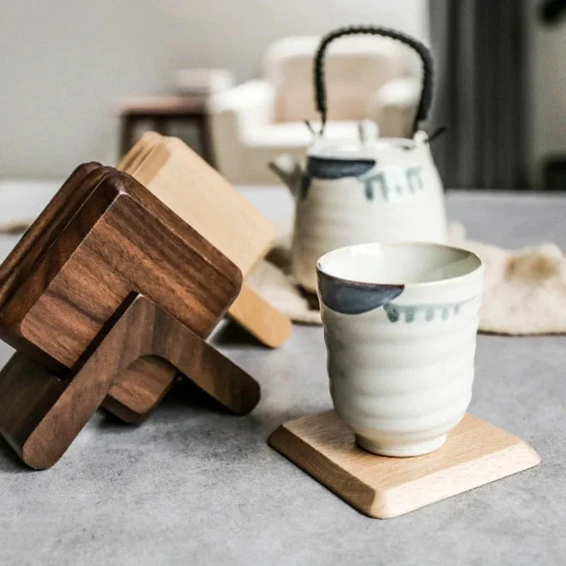 Sex Dela Valnöt Underlägg Set - Miljövänlig Trästil