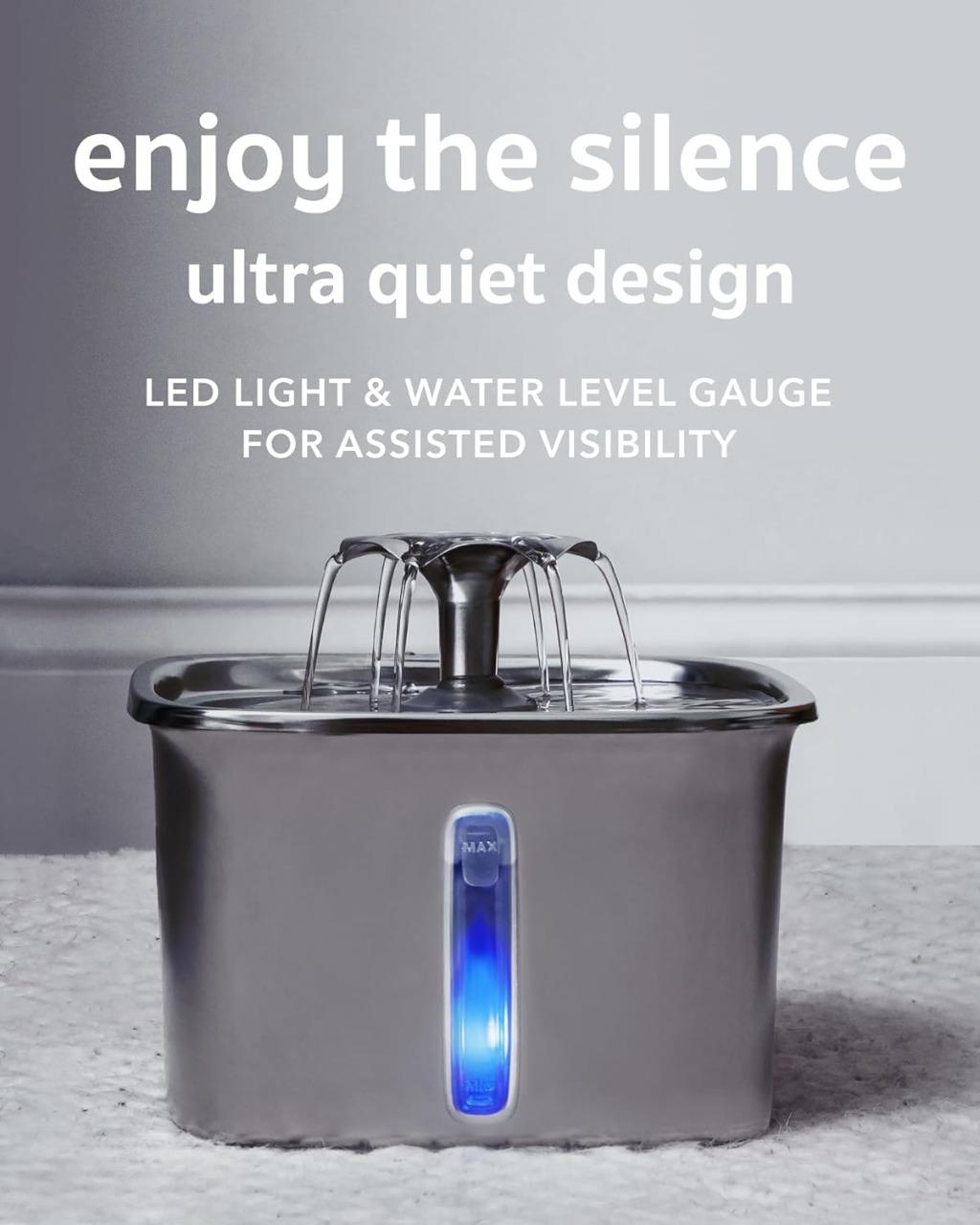 Luxora Rostfritt Stålfats Kattvatten Fontän med Filter