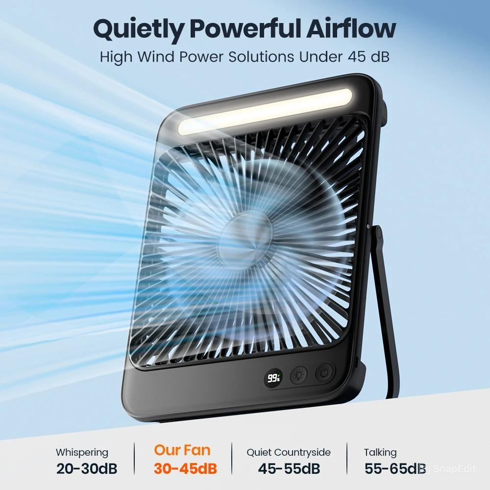 Royallure Bärbar Uppladdningsbar Bordsvovare – 20000mAh Batteri, Tyst 4-Hastighets Luftflöde & LED Lampa