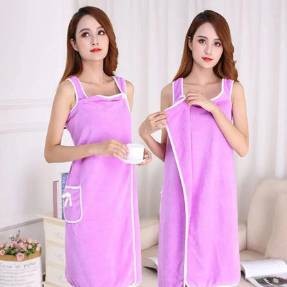 Mjuk dambadrock - Andningsbar korallröd fleecbadrock med axelbar design och tryckknappsöppning för hemmet, spa eller strand