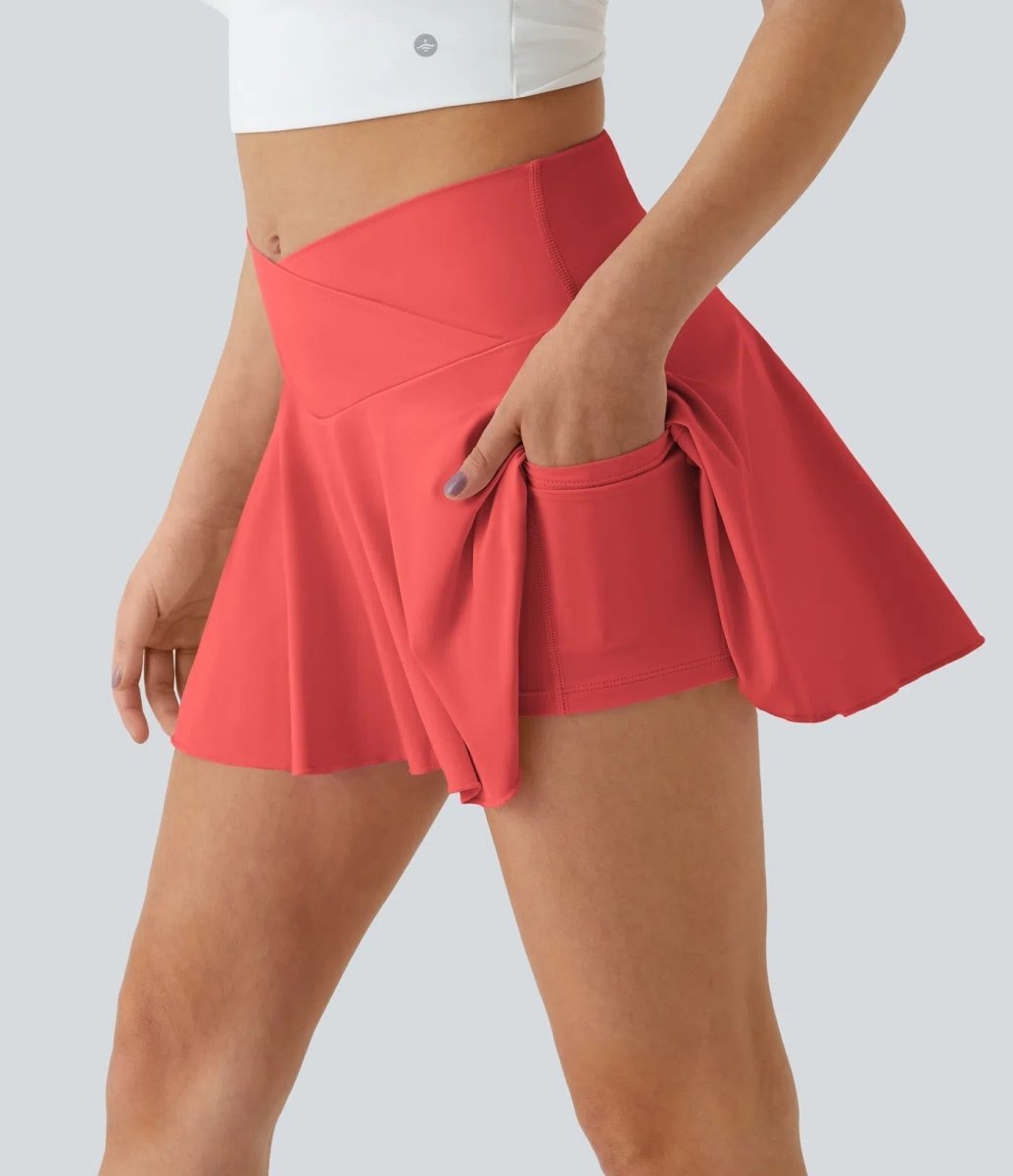 SOFTLYZERO Tenniskjol - Mini med shorts, korsad midja och UPF50+ skydd