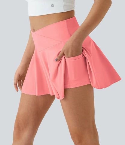 SOFTLYZERO Tenniskjol - Mini med shorts, korsad midja och UPF50+ skydd