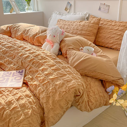 Enfärgad Seersucker Enkel Sängkläder Set