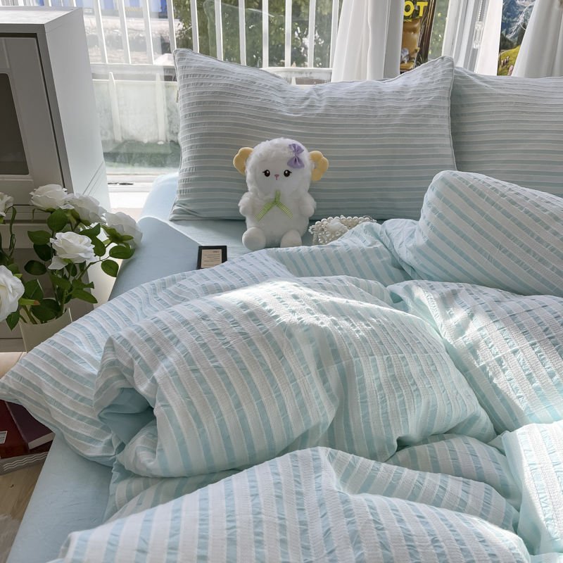 Enfärgad Seersucker Enkel Sängkläder Set